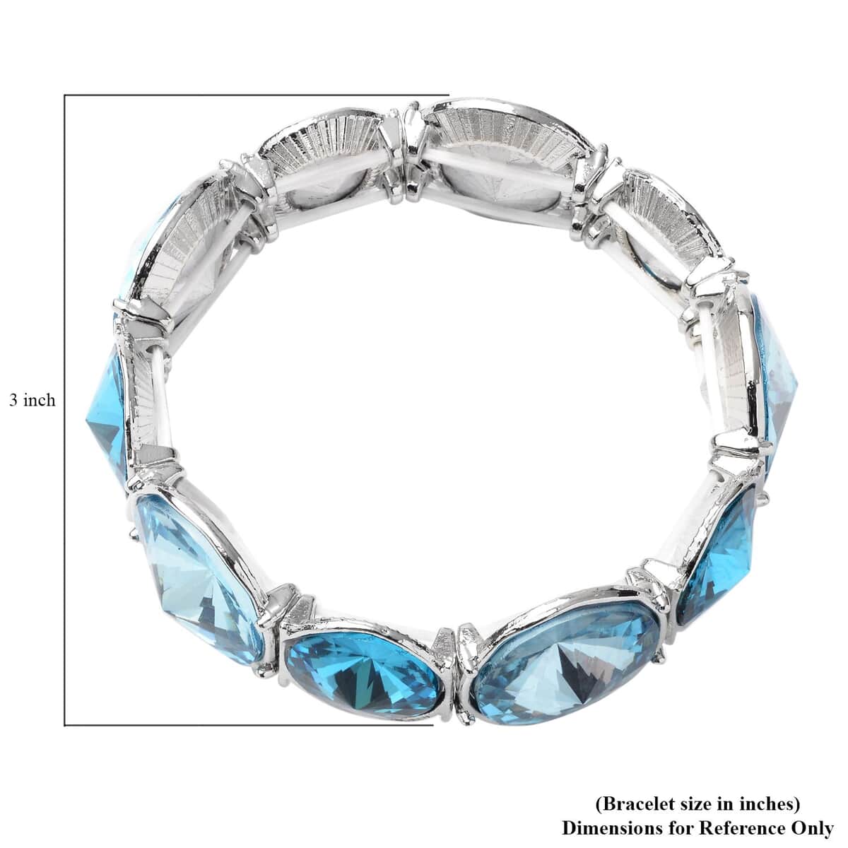Blue Glass Bracelet in Silvertone (7.00 In) image number 2