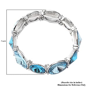 Blue Glass Bracelet in Silvertone (7.00 In)