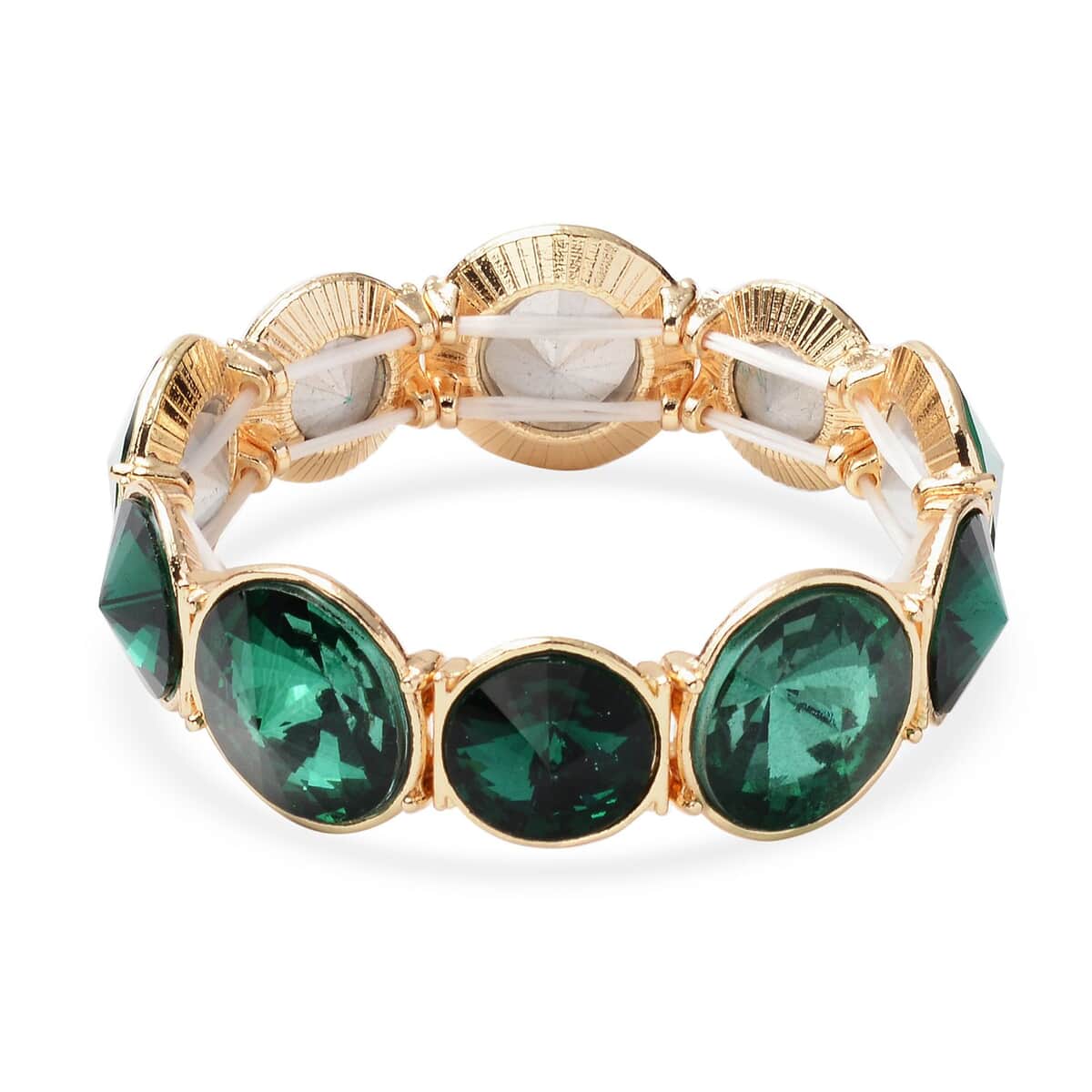 Green Glass Bracelet in Goldtone (7.00 In) image number 0