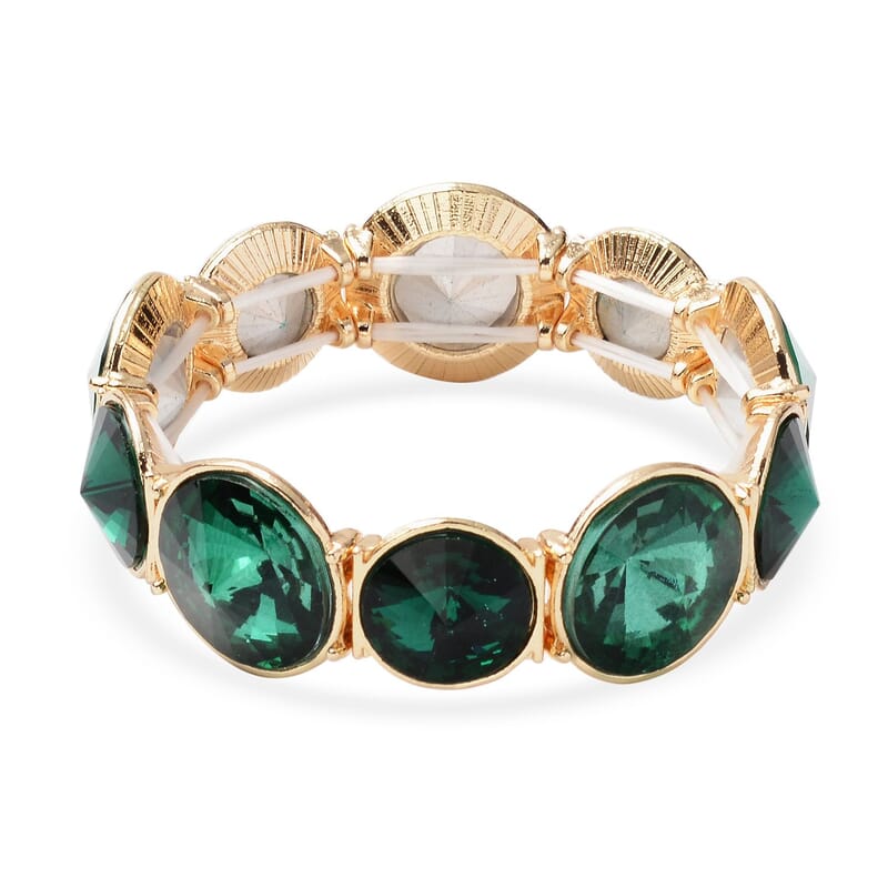 Green Glass Bracelet in Goldtone (7.00 In)