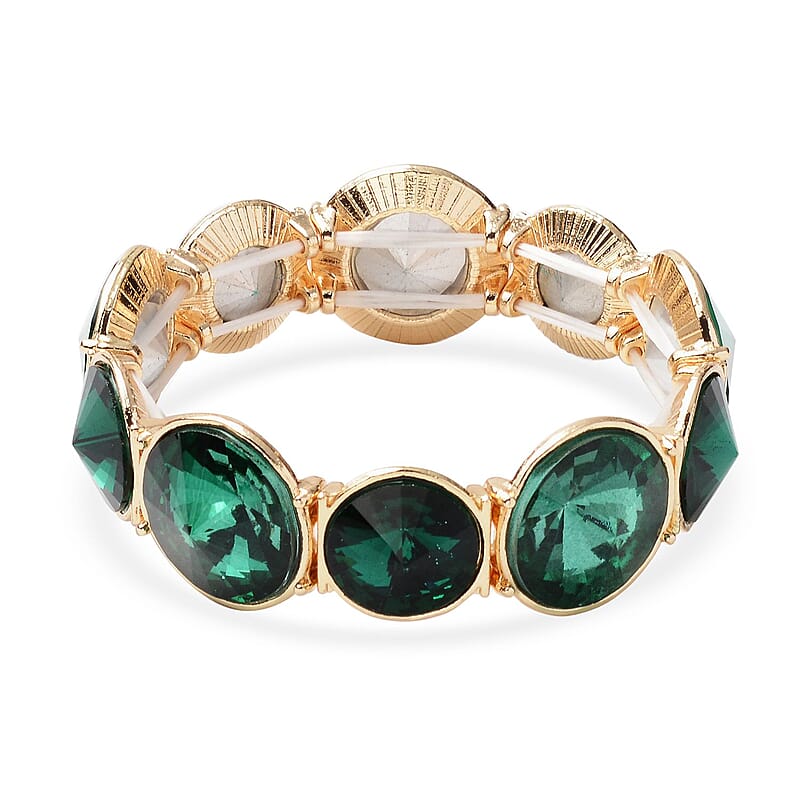 Green Glass Bracelet in Goldtone (7.00 In)