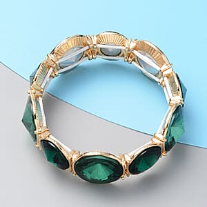 Green Glass Bracelet in Goldtone (7.00 In)