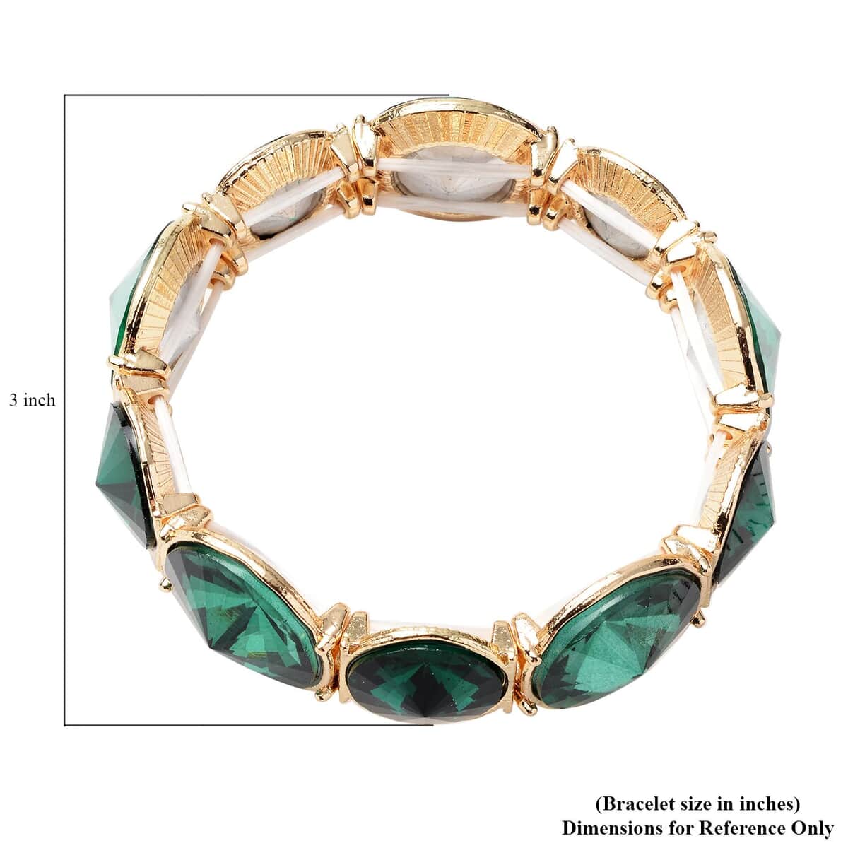Green Glass Bracelet in Goldtone (7.00 In) image number 2