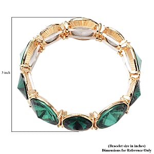 Green Glass Bracelet in Goldtone (7.00 In)