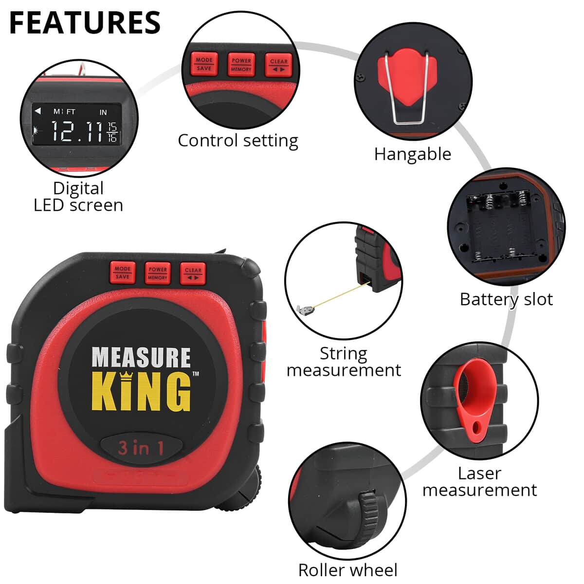 Measure King 3-1 Measuring Tape (Required 4xAAA Batteries - Not Included) image number 2