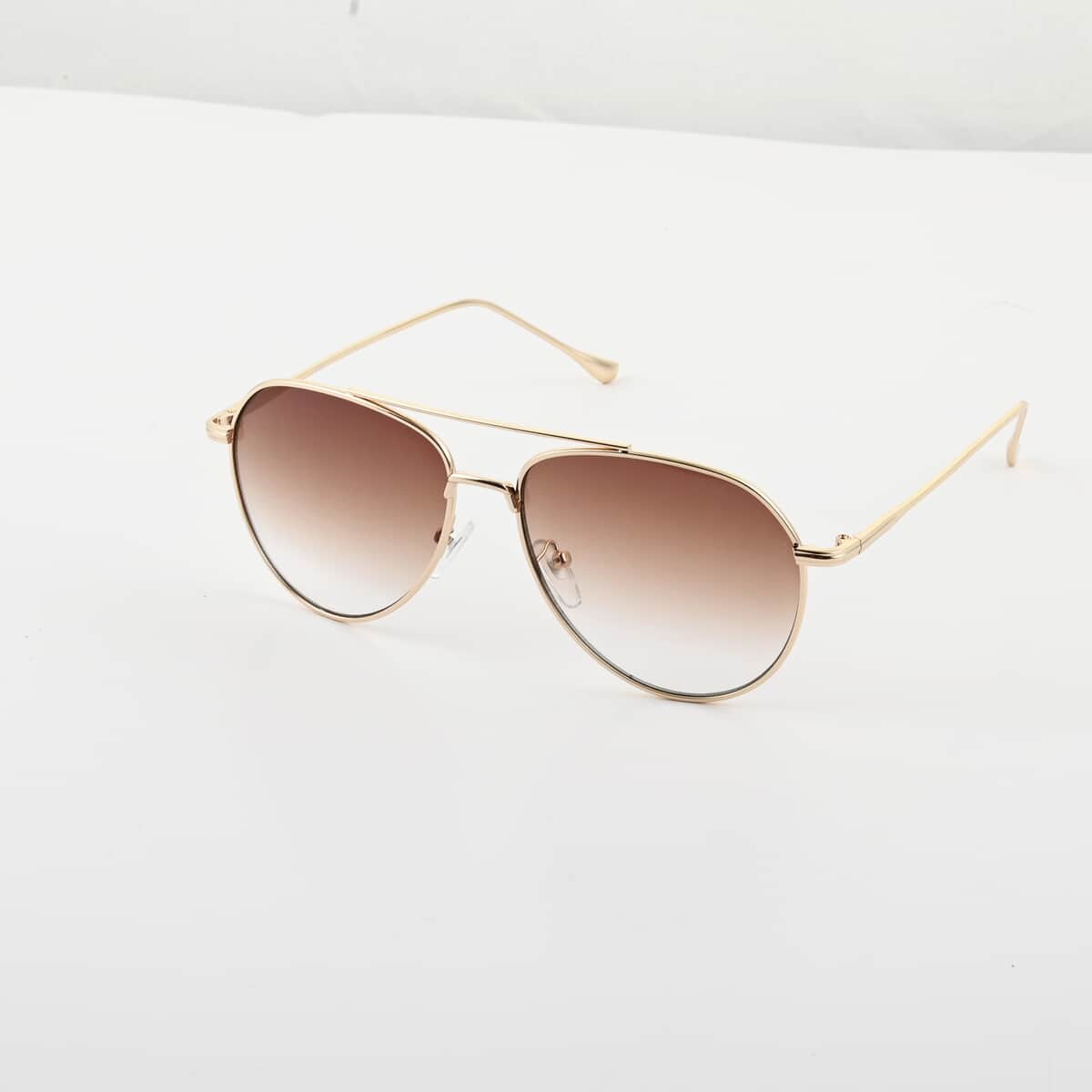 Round Aviator Sunglasses, Brown Lenses | Unisex Gold Metal Frame | Sustainable, Stainless Steel | 100% UV Protection 400