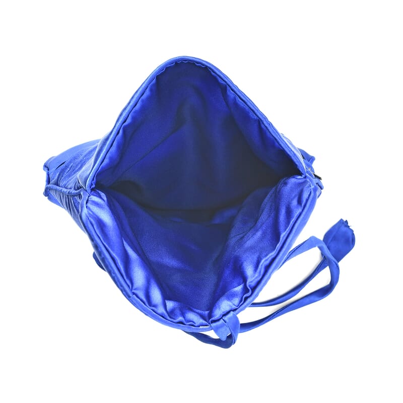 Royal Blue Floral Embroidery Pattern Satin Travel Jewelry Roll Organizer