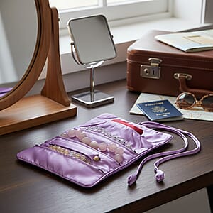 Livmore Light Purple Floral Embroidery Pattern Satin Travel Jewelry Roll Organizer