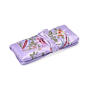 Livmore Light Purple Floral Embroidery Pattern Satin Travel Jewelry Roll Organizer