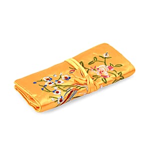 Livmore Yellow Floral Embroidery Pattern Satin Travel Jewelry Roll Organizer