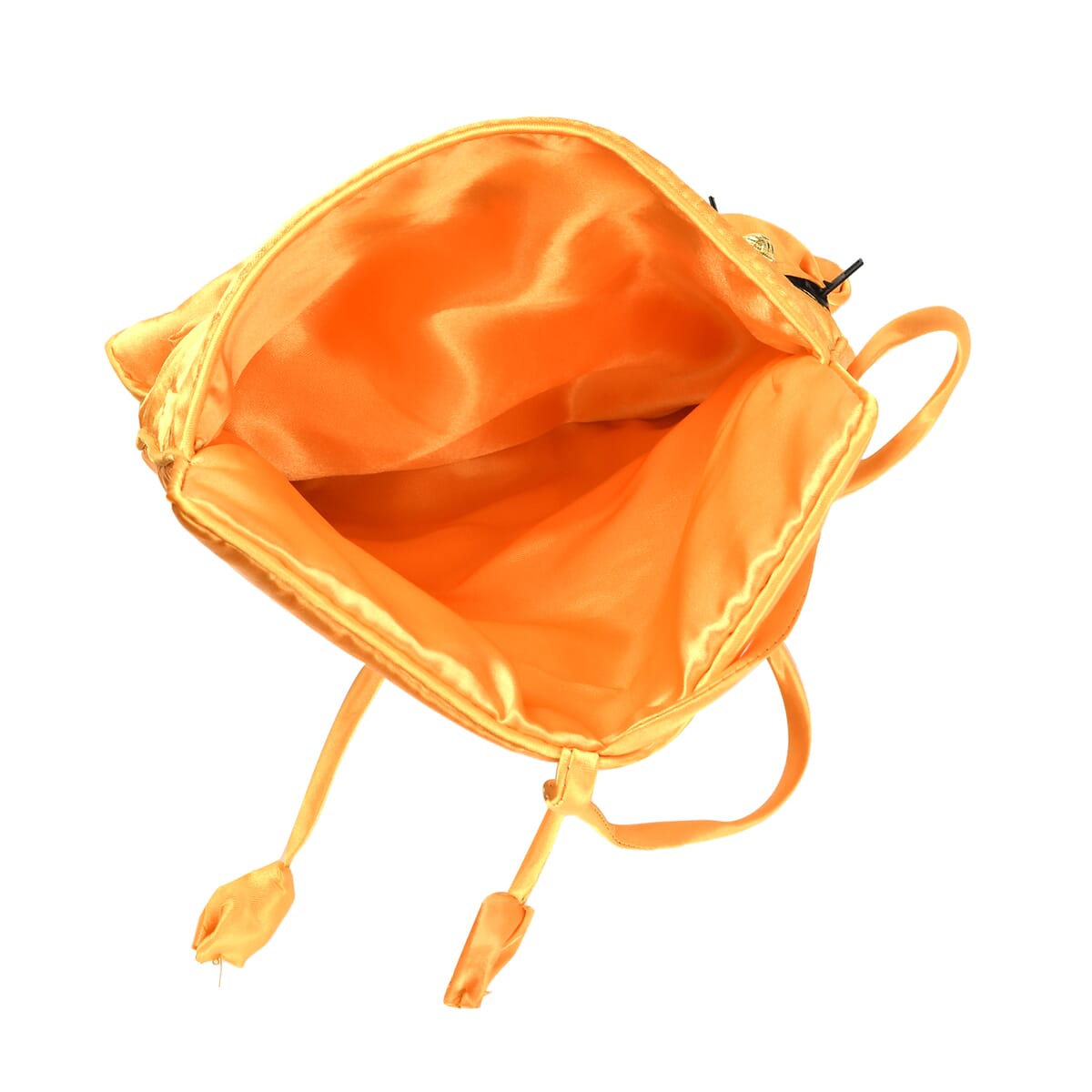Yellow Floral Embroidery Pattern Satin Travel Jewelry Roll Organizer image number 4