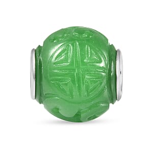 Charmes D'Joy Green Jade Carved 13-15mm Beaded Charm in Rhodium Over Sterling Silver 18.00 ctw