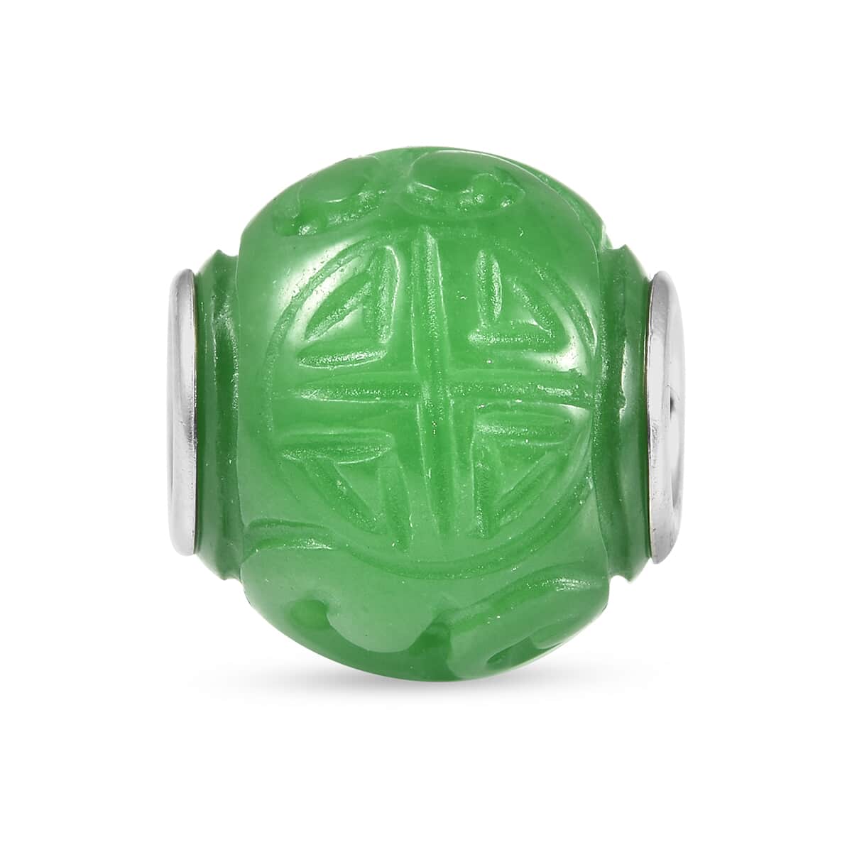 Charmes D'Joy Green Jade Carved 13-15mm Beaded Charm in Rhodium Over Sterling Silver 18.00 ctw image number 0