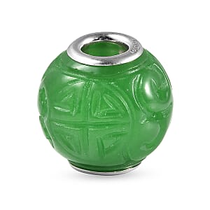 Charmes D'Joy Green Jade Carved 13-15mm Beaded Charm in Rhodium Over Sterling Silver 18.00 ctw