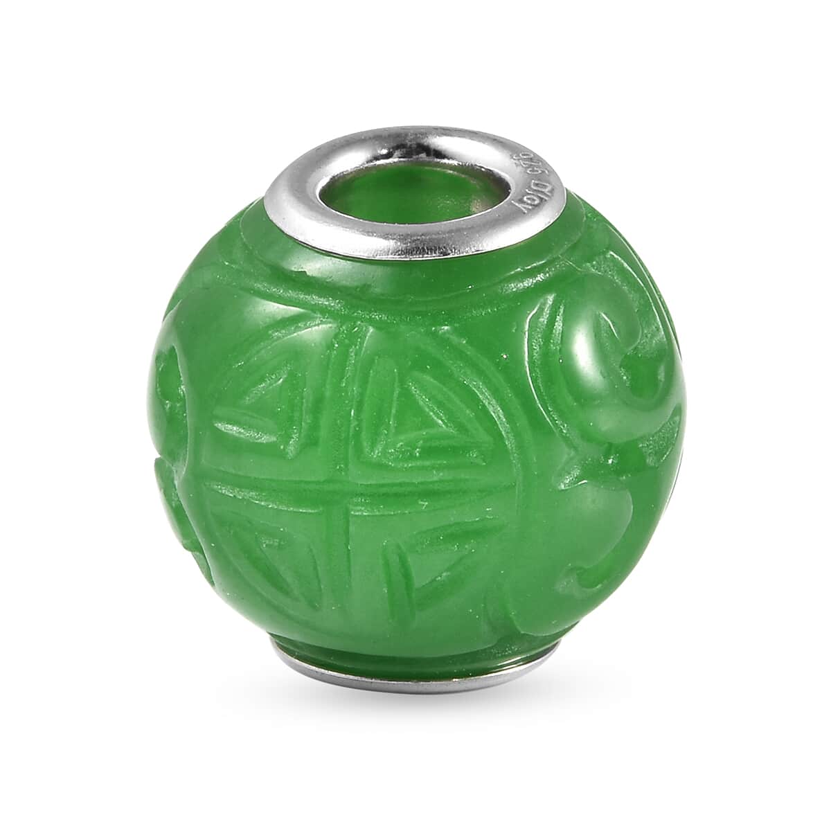 Charmes D'Joy Green Jade Carved 13-15mm Beaded Charm in Rhodium Over Sterling Silver 18.00 ctw image number 2