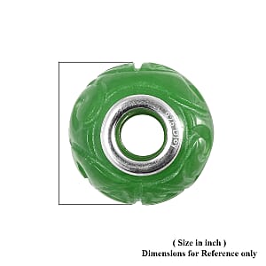 Charmes D'Joy Green Jade Carved 13-15mm Beaded Charm in Rhodium Over Sterling Silver 18.00 ctw