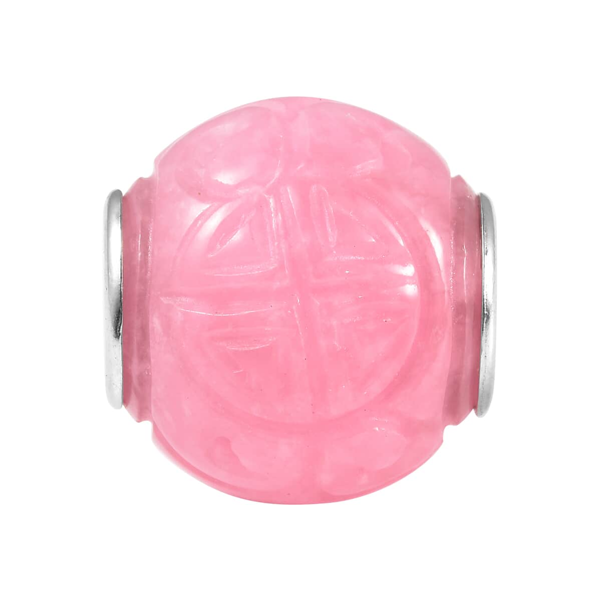 Charmes D'Joy Pink Jade Carved 13-15mm Beaded Charm in Rhodium Over Sterling Silver 18.00 ctw image number 0