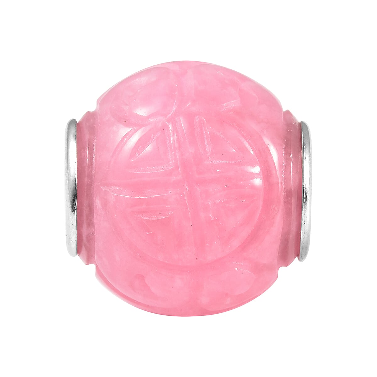 Charmes D'Joy Pink Jade Carved 13-15mm Beaded Charm in Rhodium Over Sterling Silver 18.00 ctw image number 0