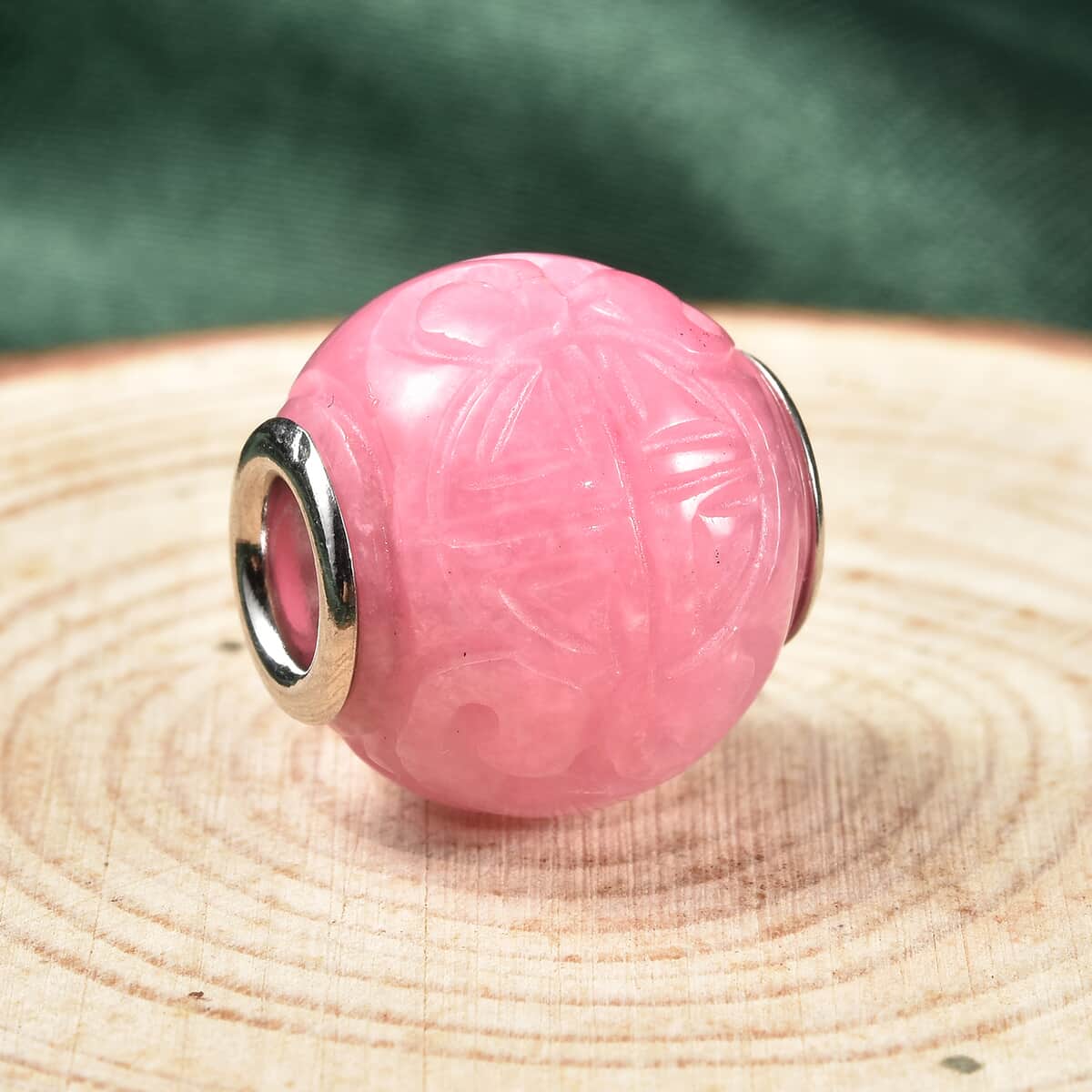 Charmes D'Joy Pink Jade Carved 13-15mm Beaded Charm in Rhodium Over Sterling Silver 18.00 ctw image number 1