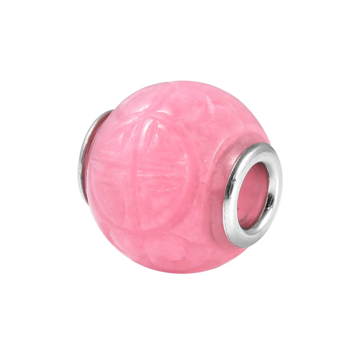 Charmes D'Joy Pink Jade Carved 13-15mm Beaded Charm in Rhodium Over Sterling Silver 18.00 ctw image number 2