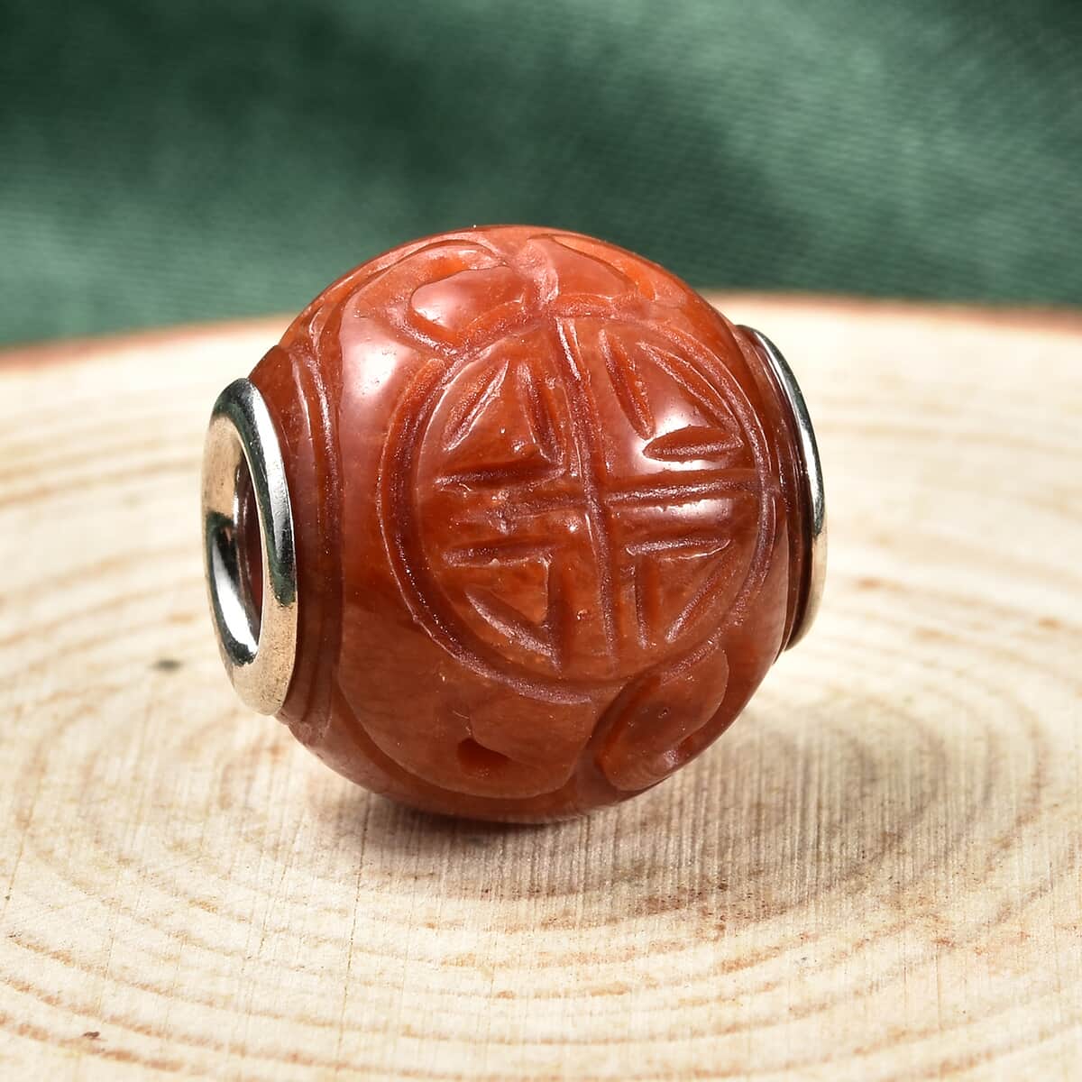 Charmes D'Joy Red Jade Carved 13-15mm Beaded Charm in Rhodium Over Sterling Silver 16.50 ctw image number 1
