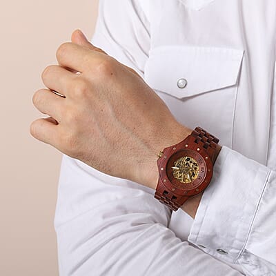 Eon 1962 Automatic Mechanical Watch in ION Plated YG Stainless Steel with Brownish Red Sandalwood Strap 263.50 ctw