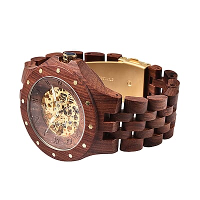 Eon 1962 Automatic Mechanical Watch in ION Plated YG Stainless Steel with Brownish Red Sandalwood Strap 263.50 ctw