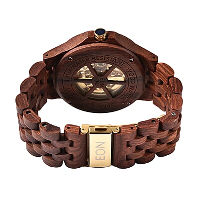 Eon 1962 Automatic Mechanical Watch in ION Plated YG Stainless Steel with Brownish Red Sandalwood Strap 263.50 ctw
