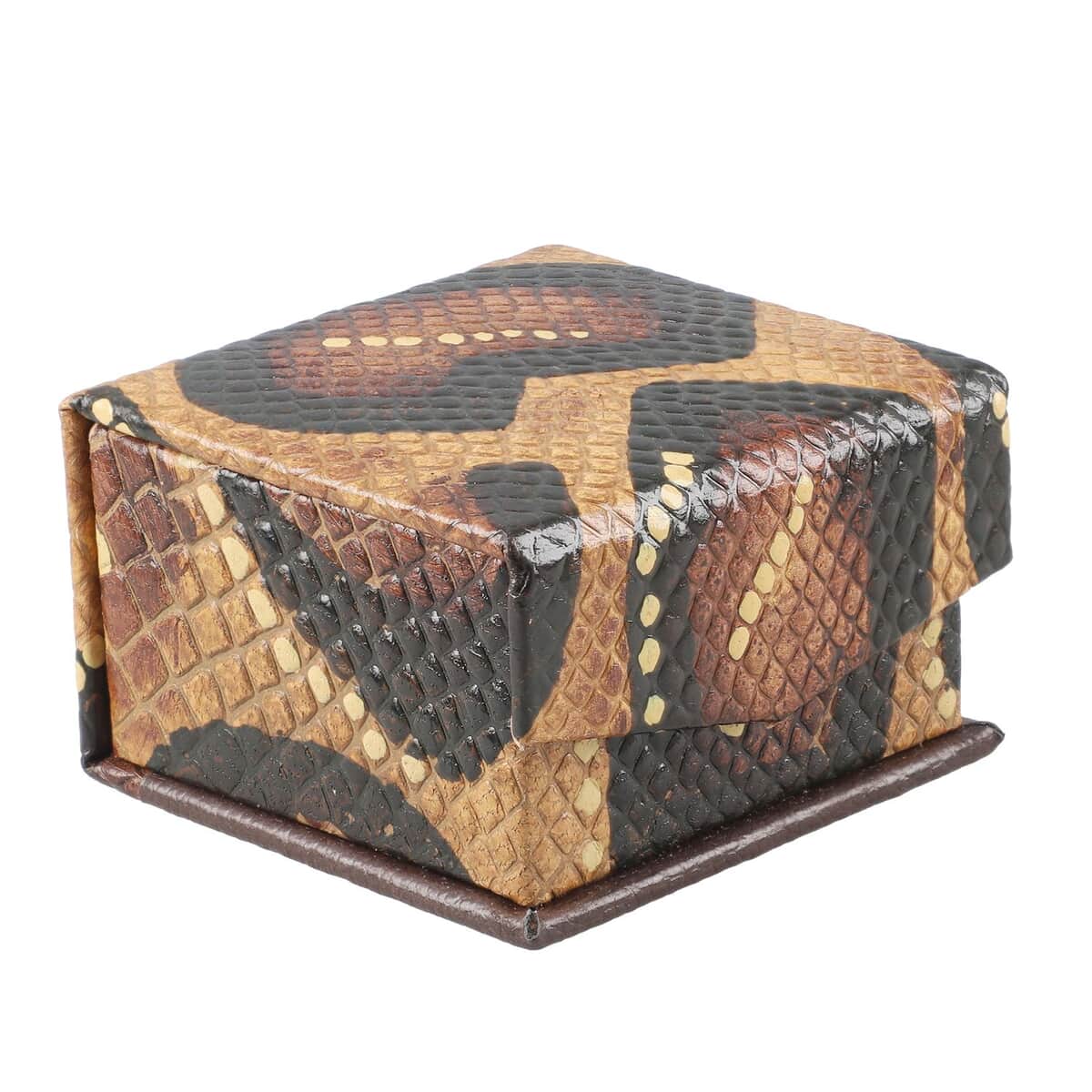 "GENUINE LEATHER EMBOSSED SINGLE RING BOX. Colour Brown Animal Print  Size 7x7x5" image number 0