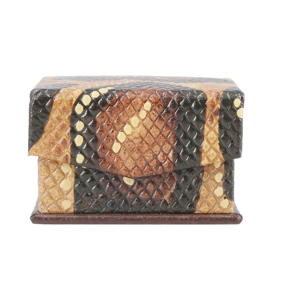 "GENUINE LEATHER EMBOSSED SINGLE RING BOX. Colour Brown Animal Print  Size 7x7x5" image number 5