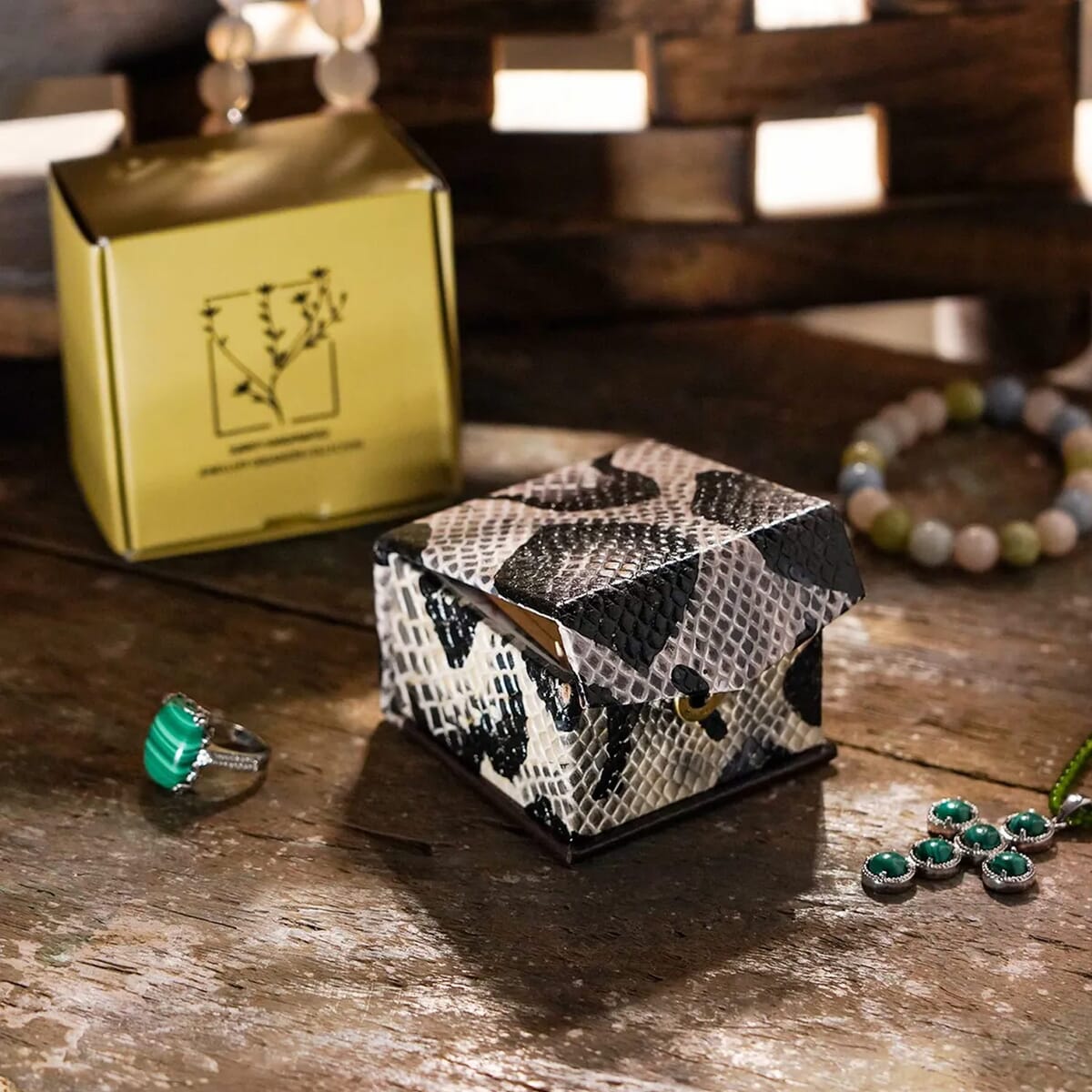 Black & White Python Embossed Genuine Leather Ring Box image number 1
