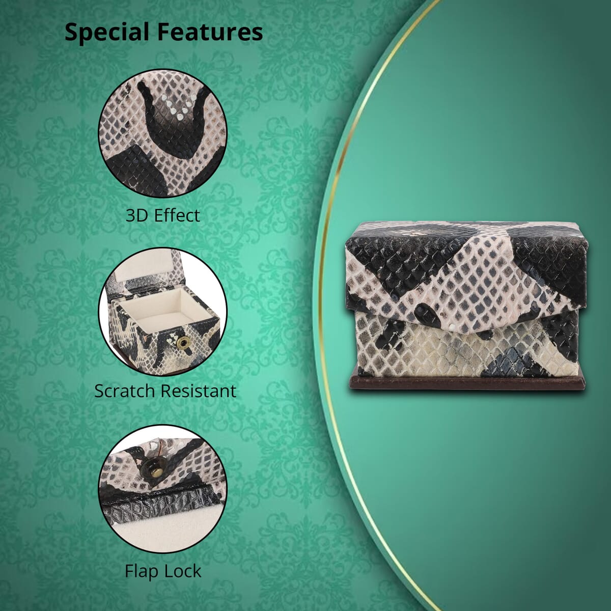 Black & White Python Embossed Genuine Leather Ring Box image number 2