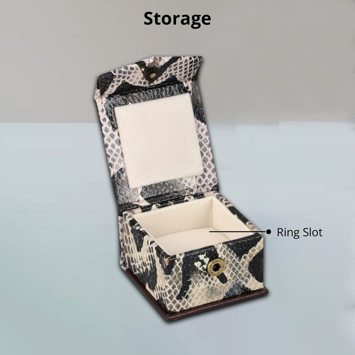 Black & White Python Embossed Genuine Leather Ring Box image number 3