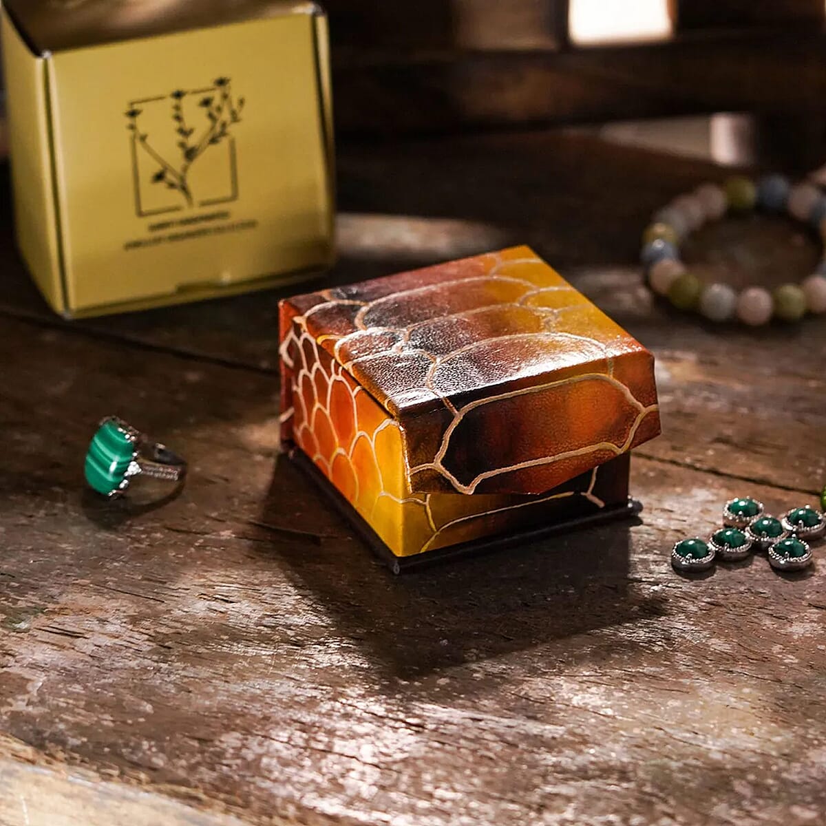 Tan Python Embossed Genuine Leather Ring Box image number 1