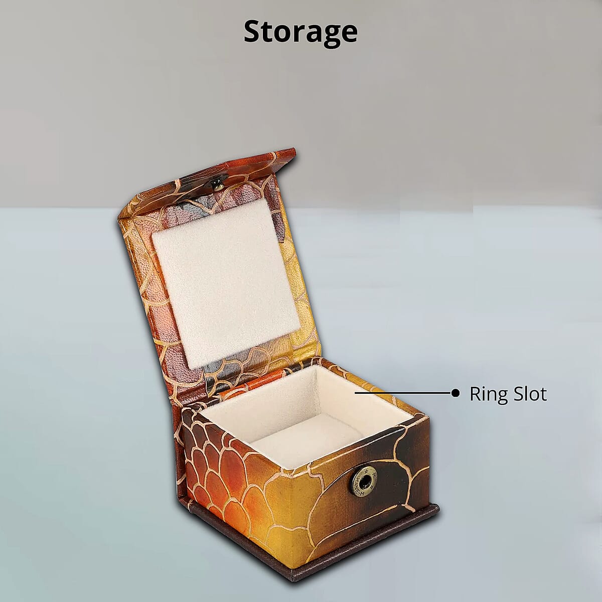 Tan Python Embossed Genuine Leather Ring Box image number 3