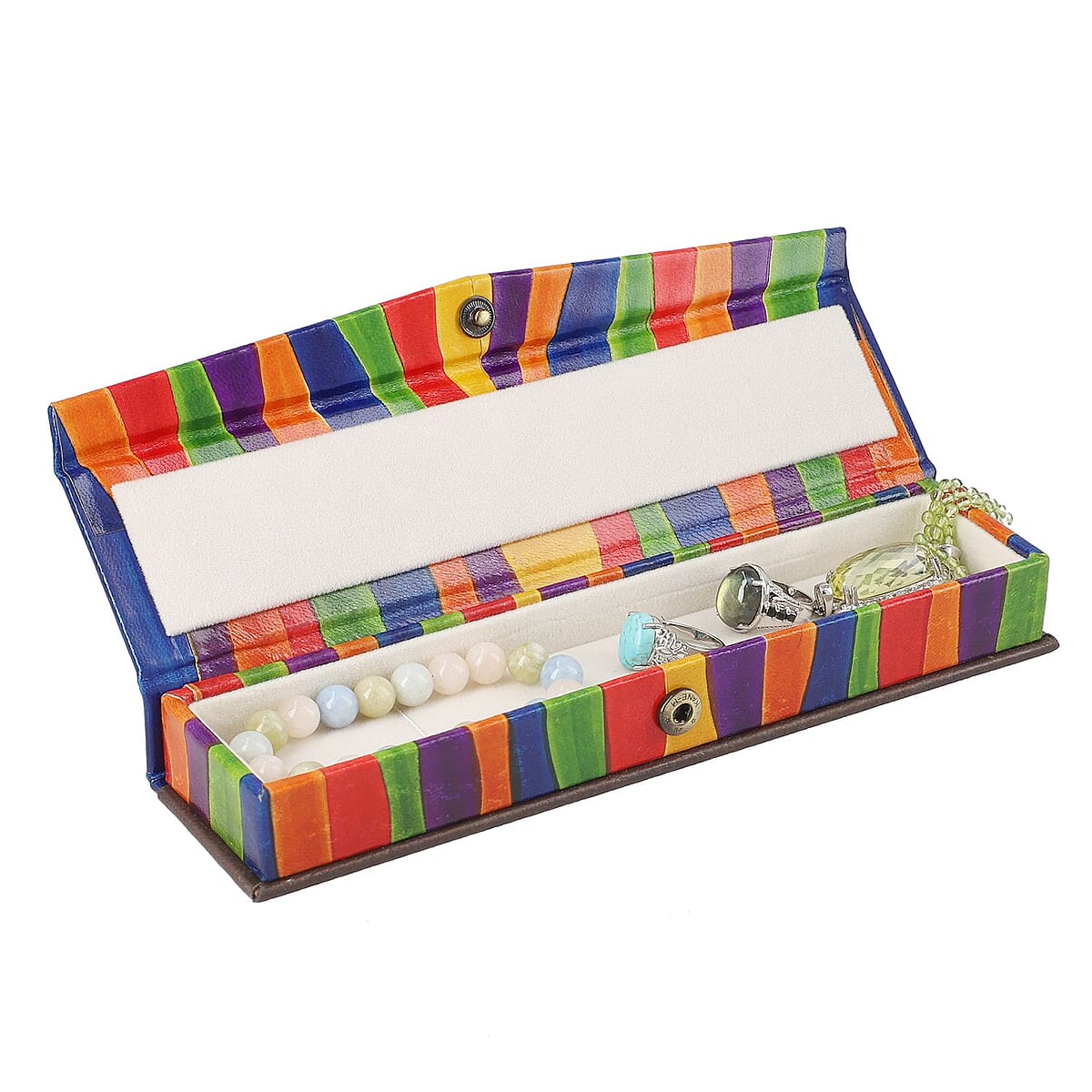 Multi Strap Embossed Pattern Genuine Leather Jewelry Box image number 4