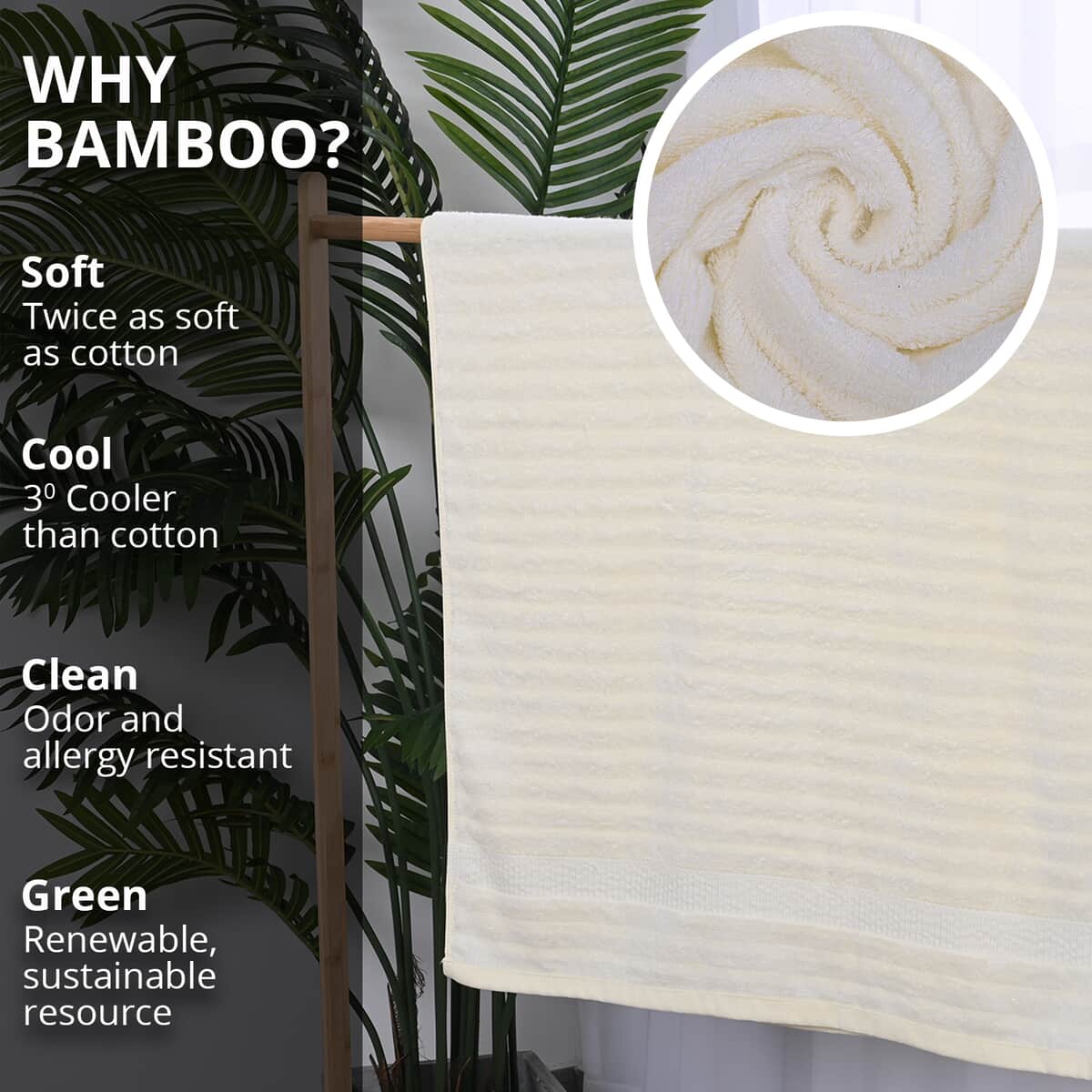 Homesmart Set of 2 White Solid Color Bamboo Bath Towel image number 1