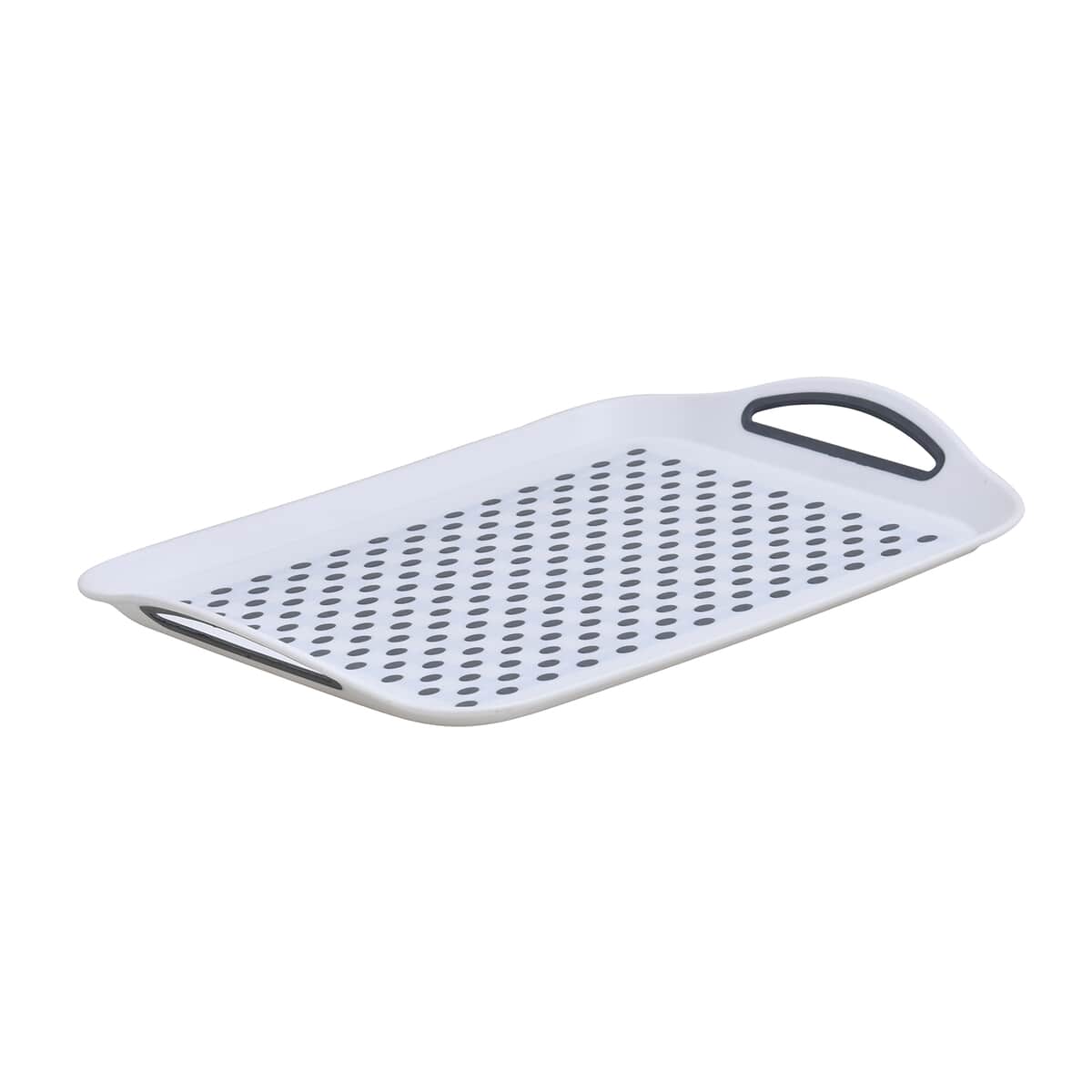 White Rectangle Non-Skid Rubber Grip Serving Tray with Handles, Large Serving Tray image number 0