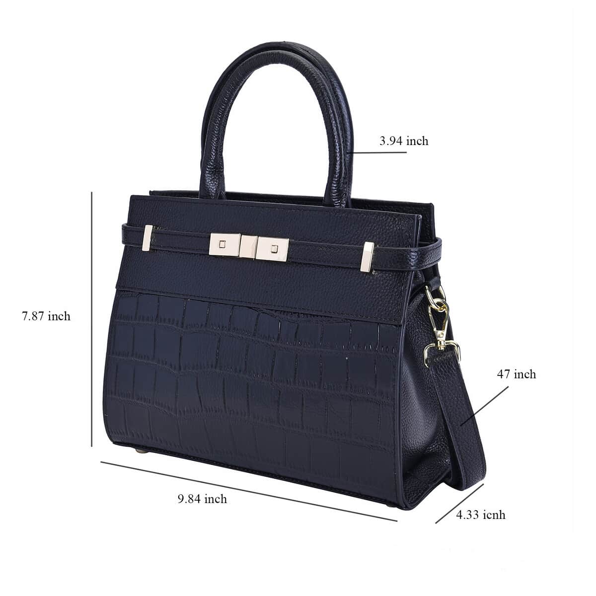 Black Texture Inspired Pattern Genuine Leather Convertible Satchel Bag image number 5