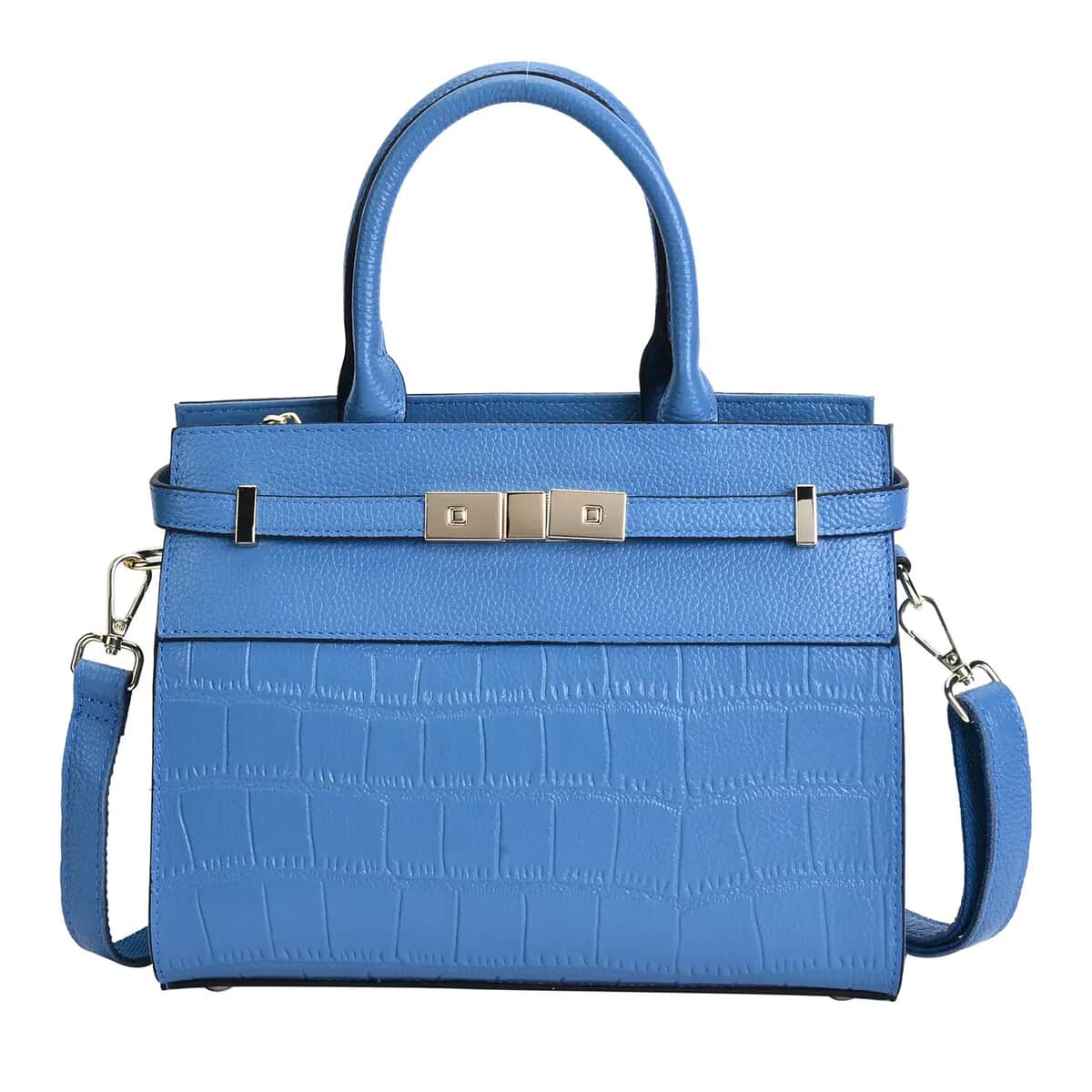 Blue Texture Inspired Pattern Genuine Leather Convertible Satchel Bag image number 0