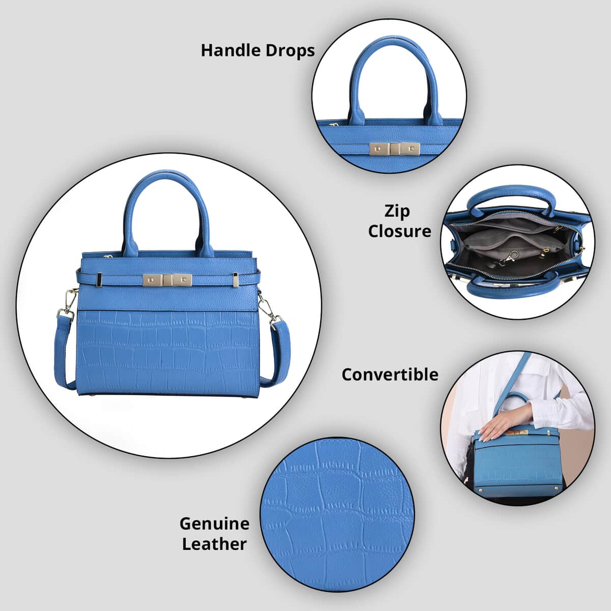 Blue Texture Inspired Pattern Genuine Leather Convertible Satchel Bag image number 3