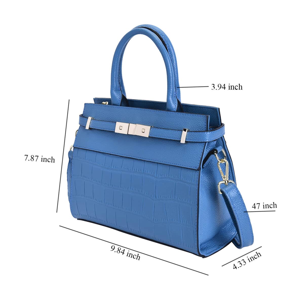 Blue Texture Inspired Pattern Genuine Leather Convertible Satchel Bag image number 5