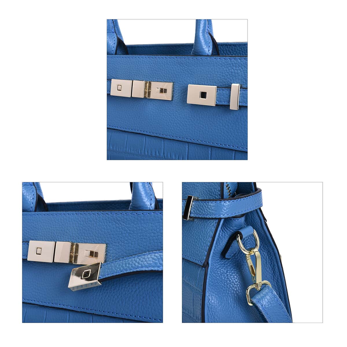 Blue Texture Inspired Pattern Genuine Leather Convertible Satchel Bag image number 6