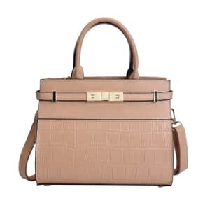 Khaki Texture Inspired Pattern Genuine Leather Convertible Satchel Bag
