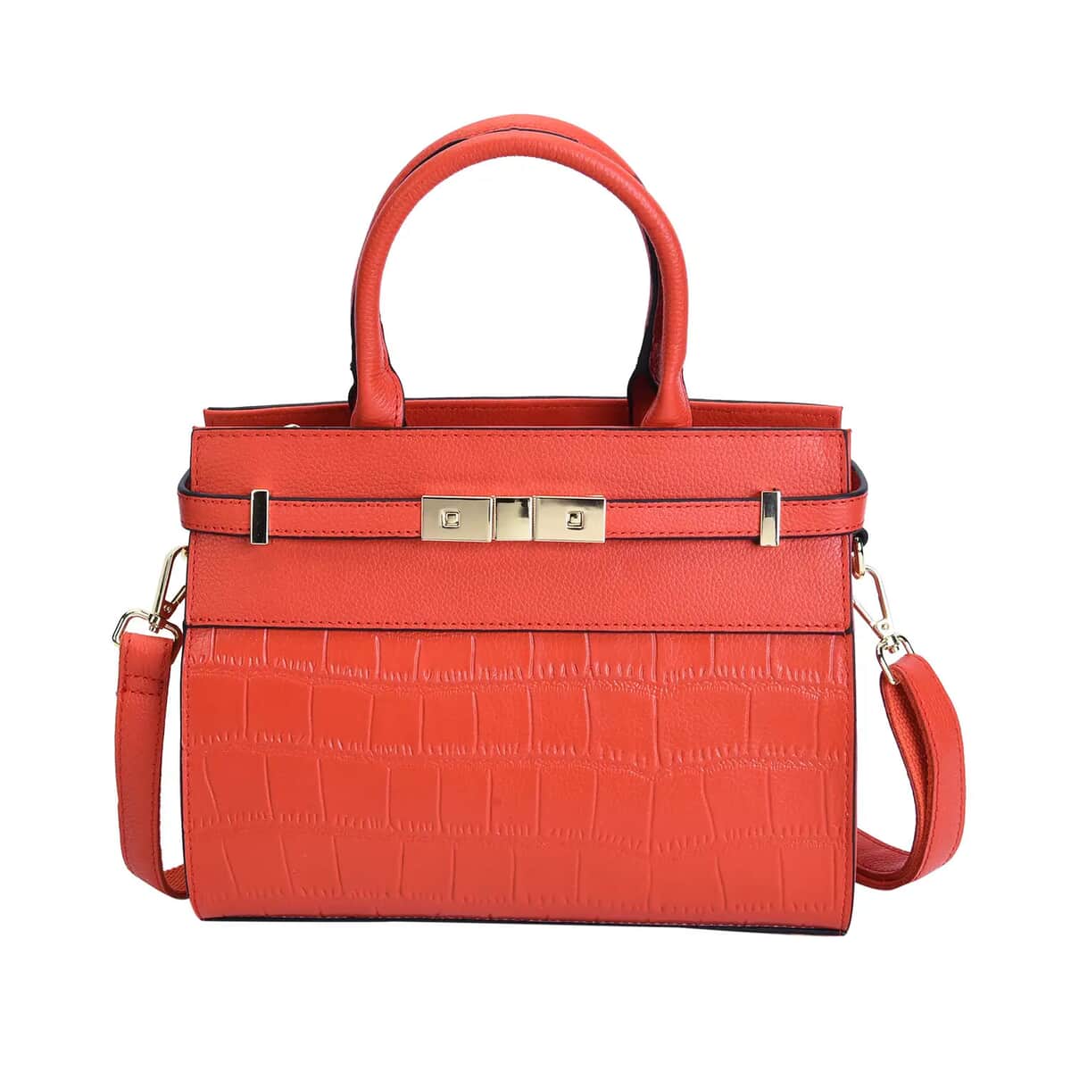 Orange Texture Inspired Pattern Genuine Leather Convertible Satchel Bag image number 0