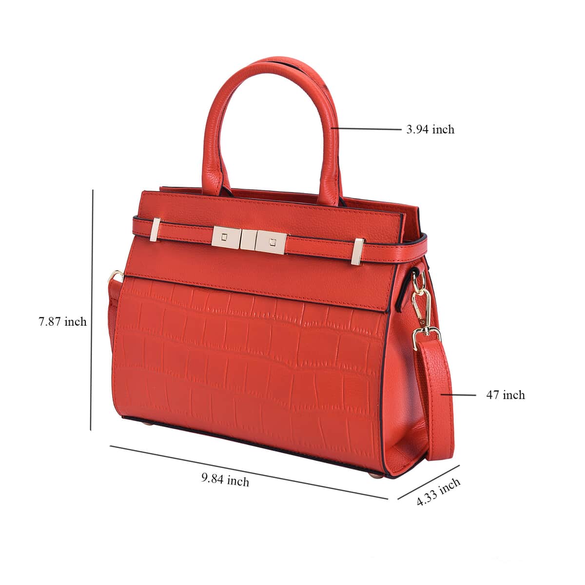Orange Texture Inspired Pattern Genuine Leather Convertible Satchel Bag image number 5