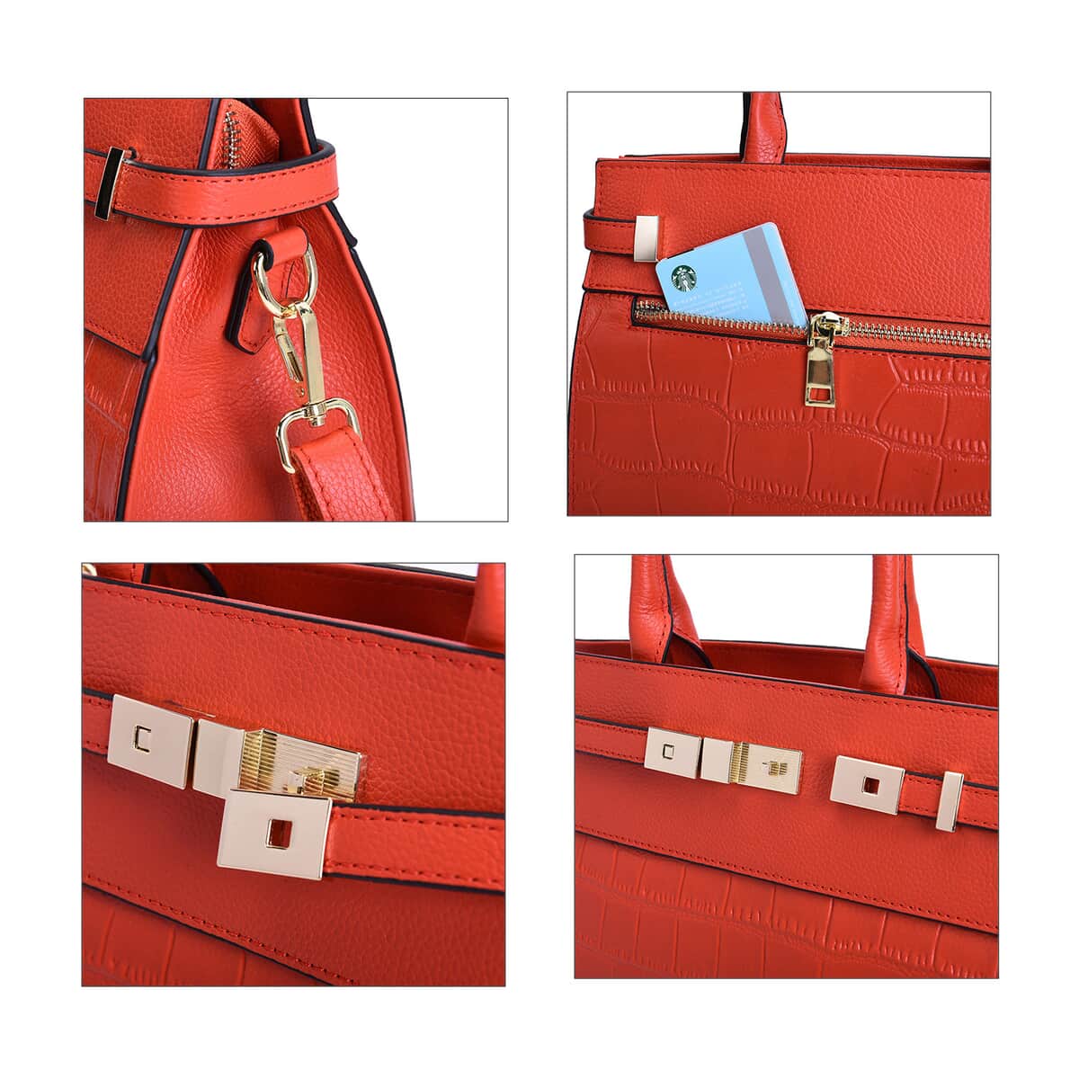 Orange Texture Inspired Pattern Genuine Leather Convertible Satchel Bag image number 6