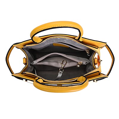 Yellow Texture Inspired Pattern Genuine Leather Convertible Satchel Bag