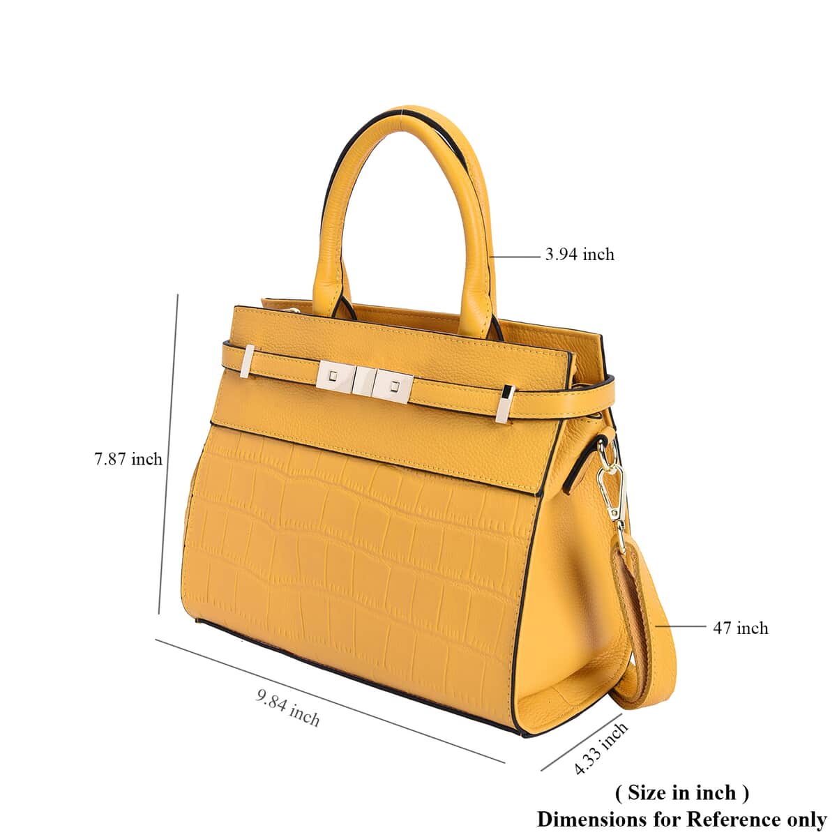 Yellow Texture Inspired Pattern Genuine Leather Convertible Satchel Bag image number 6