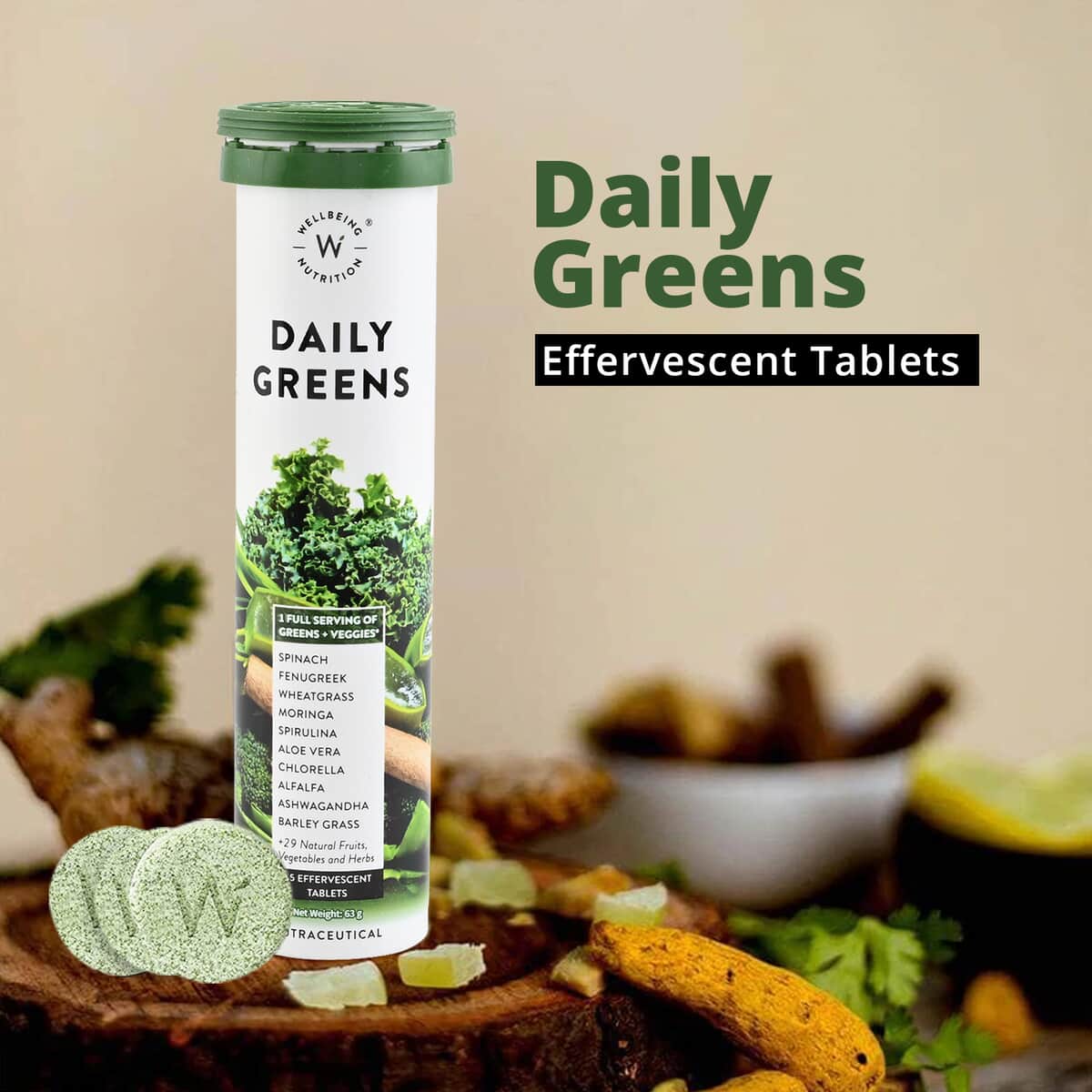 Wellbeing Nutrition Daily Greens (15 Effervescent Tablets) image number 1